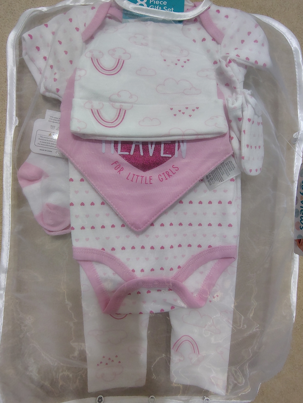 adidas Pink and White Baby Girls 5-Piece Matching Set - Hearts & Rainbows